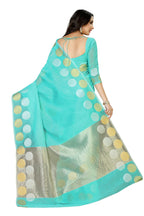 Mimosa Women's Turquoise Blue Kanchipuram Cotton Saree | Grocsy