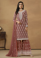 Radiant Brown Embroidered Wedding Festive Gharara Suit - Emponline | Grocsy
