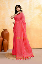 Piyari Fashion Women's Pink Embellished Cotton Blend Zari Check Handloom Saree | Grocsy