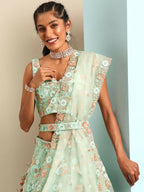 House of Panchhi Sea Green Net Sequins and Zarkan embroidery Lehenga choli & Dupatta | Grocsy