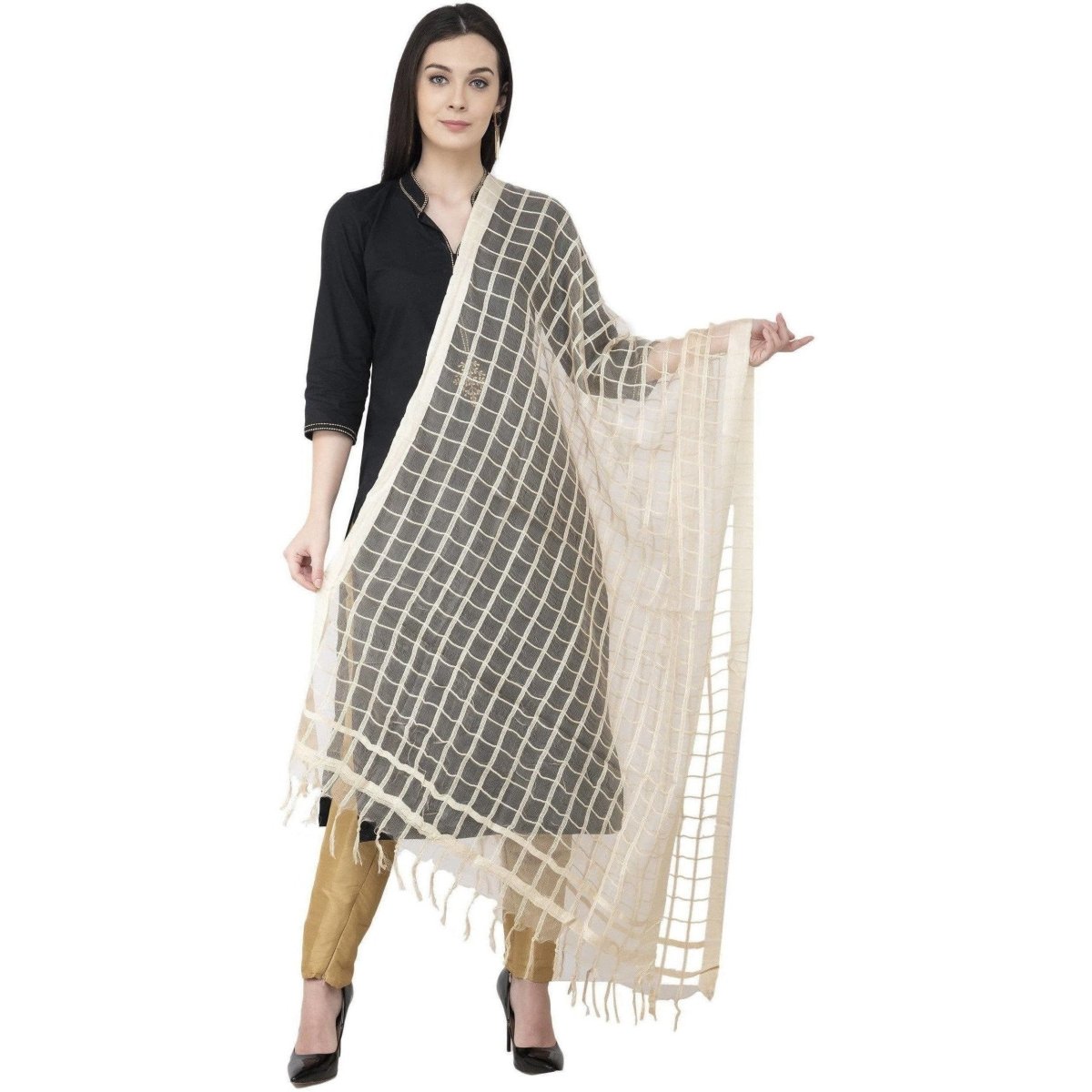 A R Silk Cotton Square Regular Dupatta White Color Dupatta or Chunni | Grocsy