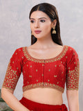 Joban Fashion Women Silk Dark-Red Stitched Blouse | Grocsy