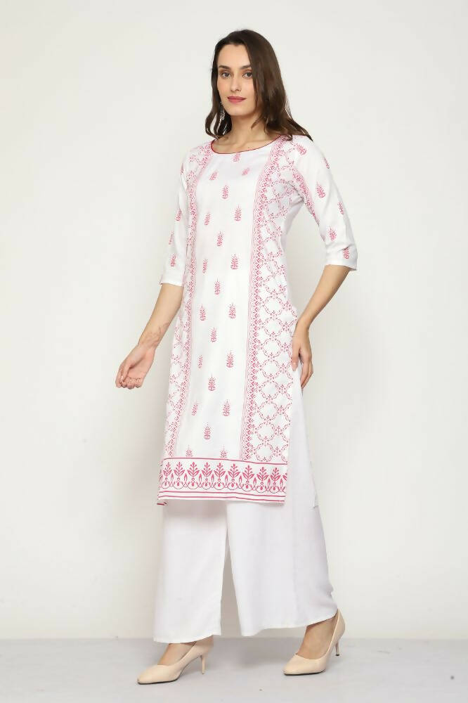 Maai Rayon Hand Printed Kurta Off-White | Grocsy