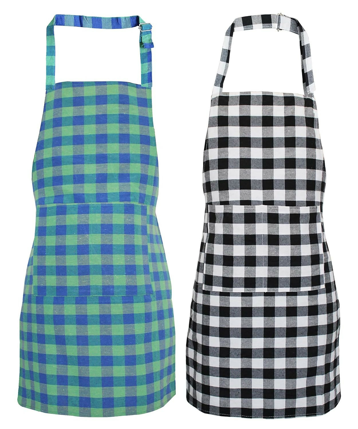 Glun Waterproof Unisex Kitchen Checkered Design Apron-Multicolour (Pack Of 2) | Grocsy