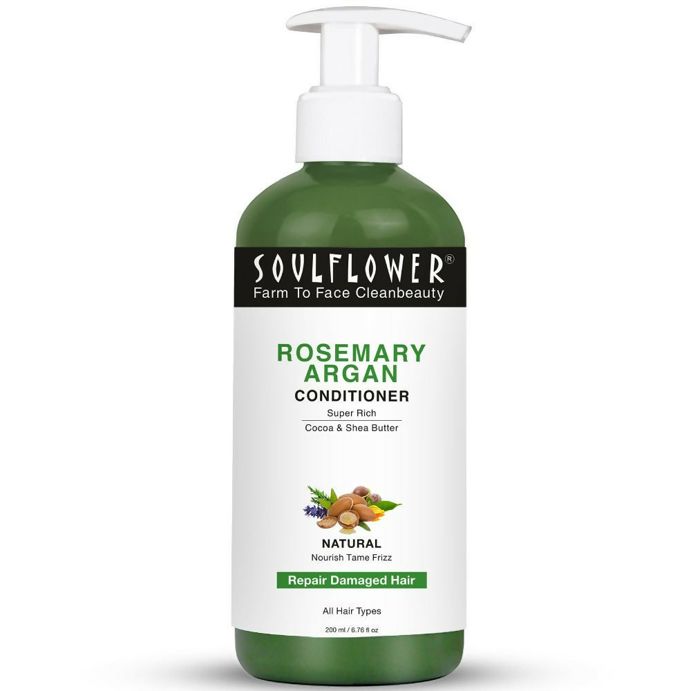 Soulflower Rosemary Argan Conditioner for Dry & Frizzy Hair, Damage Repair, Cocoa & Shea Butter | Grocsy