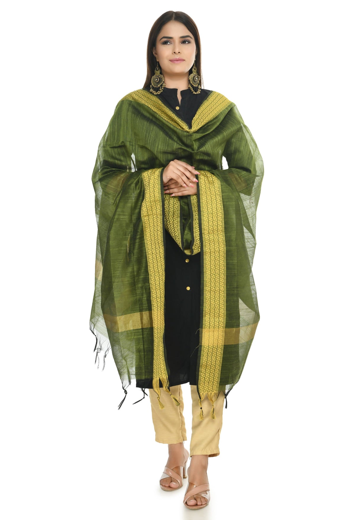Mominos Fashion Moeza Handloom Cotton Mehndi Green Dupatta | Grocsy