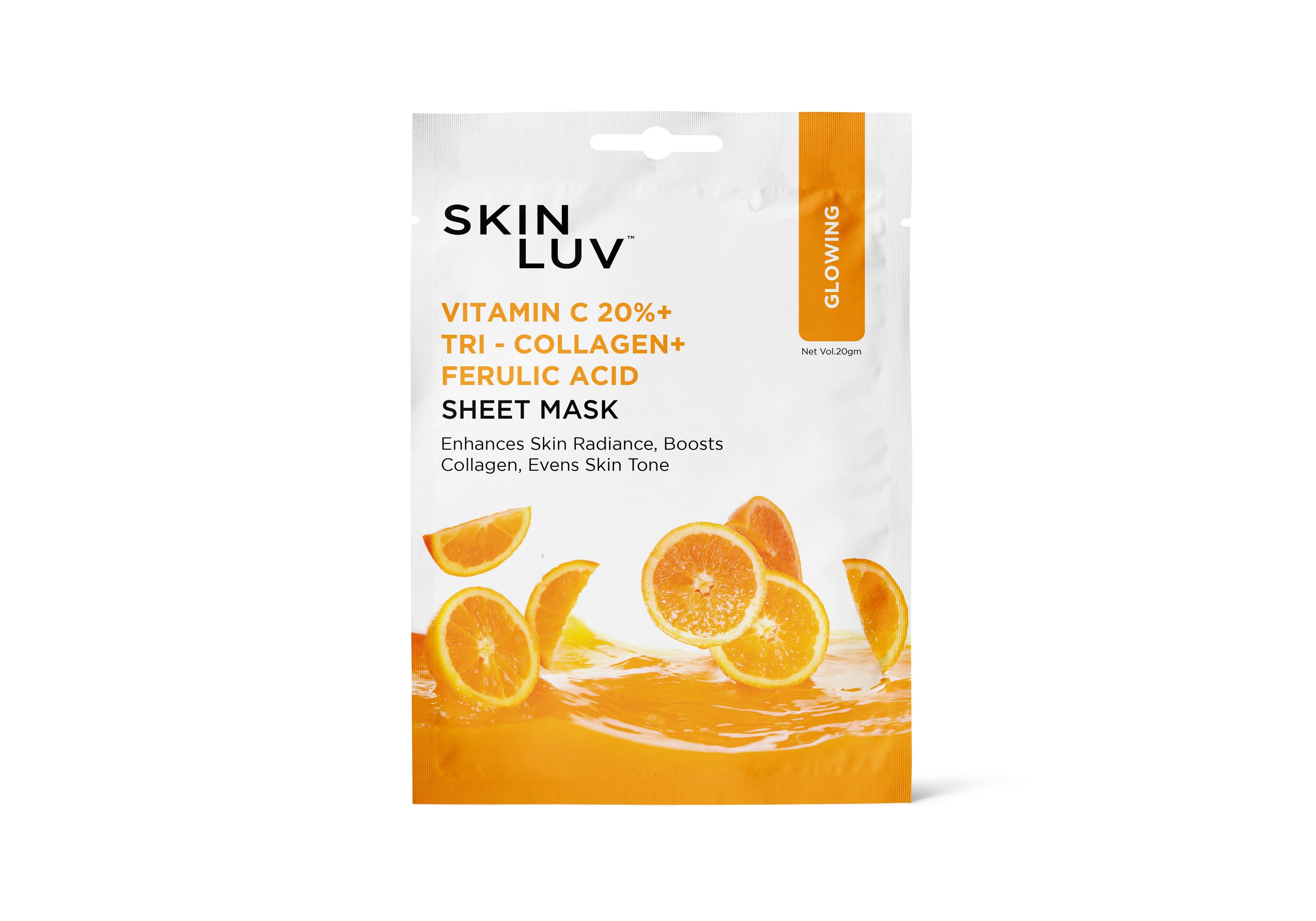 SkinLuv Vitamin C 20%+ Tri- Collagen Glowing Sheet Mask | Grocsy