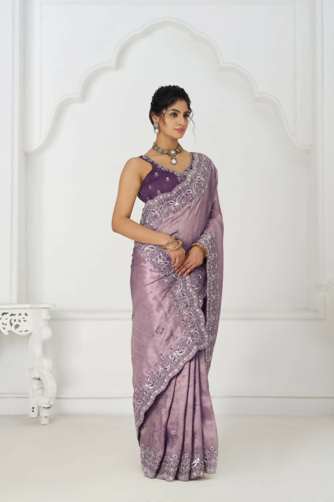 Kesar Fab Latest Bluepure Dola Viscouse Silk With Sequins And Beads Embroidery For Festivals Saree | Grocsy