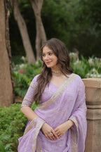 Lorenvalley Lavender Pure Viscose Jacquard with Golden Embroidered Sequins work Lehenga Choli | Grocsy