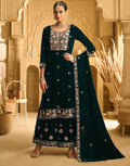 Anaita Dark Green Embroidered Work Velvet Stitched Plazo Suit | Grocsy
