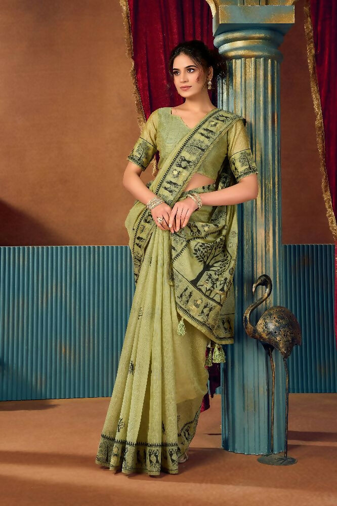 Jyoti Fashion Women's Green Modal Zari Woven Saree with Blouse | Grocsy