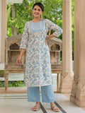 Aramya Straight Soft Cotton Floral Print Women's Kurta - Blue | Grocsy