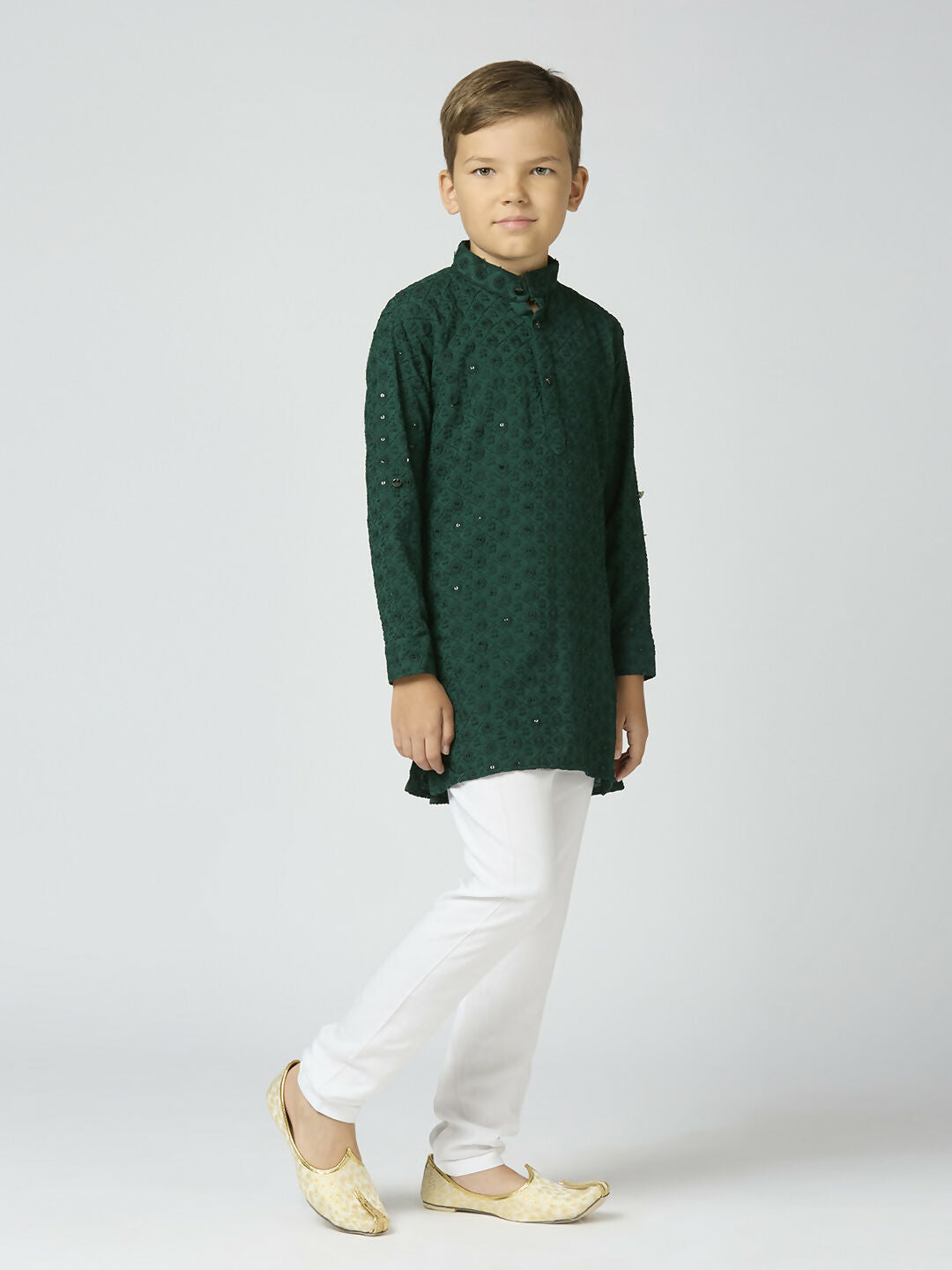 Joban Fashion Kids Island Full Sleeves Cotton Kurta and Pyjama Set with Sequin work - Green | Grocsy