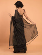 Suta Black Woven Zari Striped Pure Handloom Cotton Saree | Grocsy