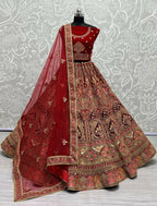 Jyoti Fashion Women's Red Velvet Multi Thread Embroidered with Zircon Diamond Wedding Lehenga Choli | Grocsy