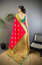 Joban Fashion Banarasi Red Woven Soft Silk Saree | Grocsy