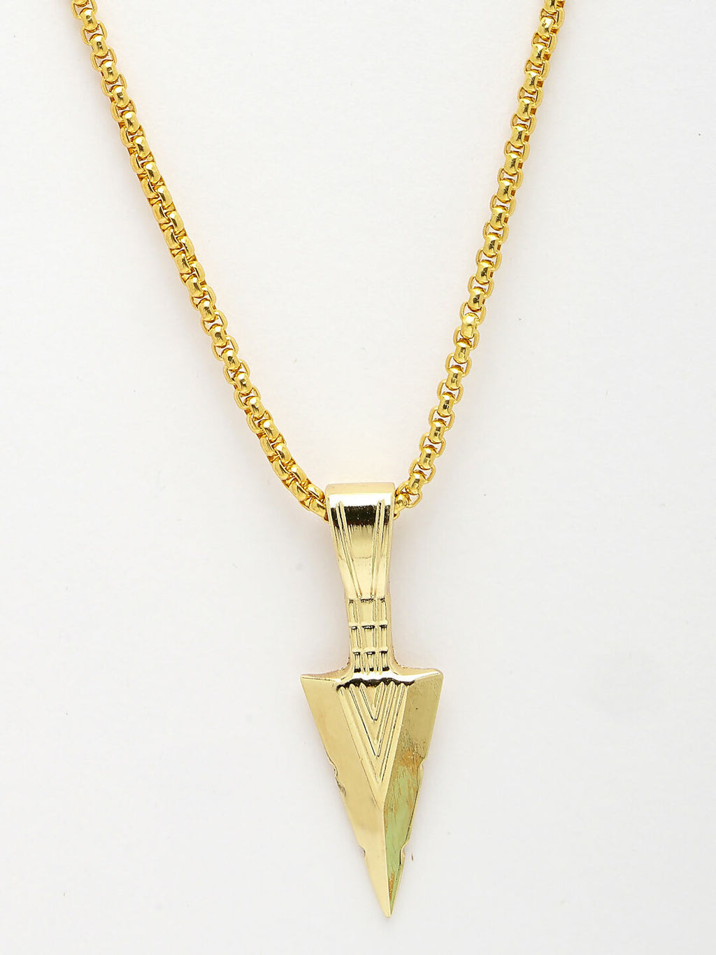 NVR Men's Gold-Polished Arrow-Shaped Pendant With Chain | Grocsy