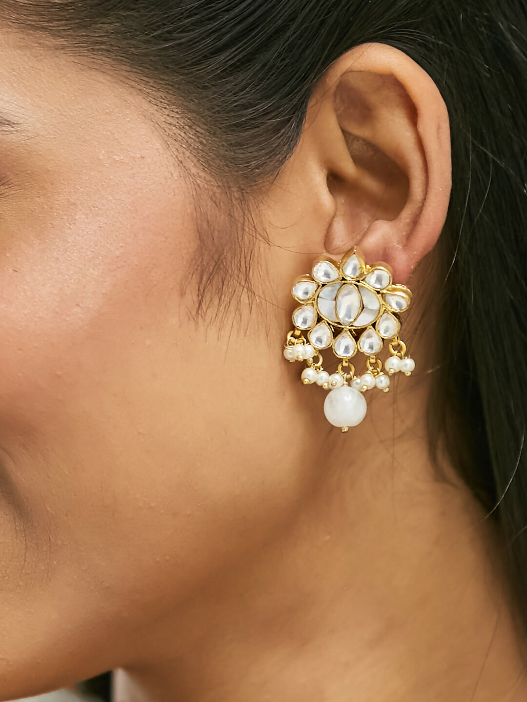 Nuyug 22K Gold-Plated Elegant MOP Studded Ethnic Pearl Drop Stud Earrings | Grocsy