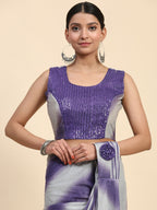 Purple Polyester Solid Ready to Wear Saree with stitched Blouse - Aayan | Grocsy