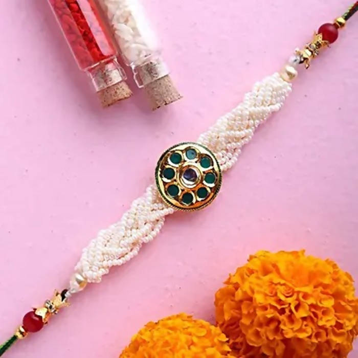Traditional Kundan Rakhi With Wallet And Kitkat | Grocsy