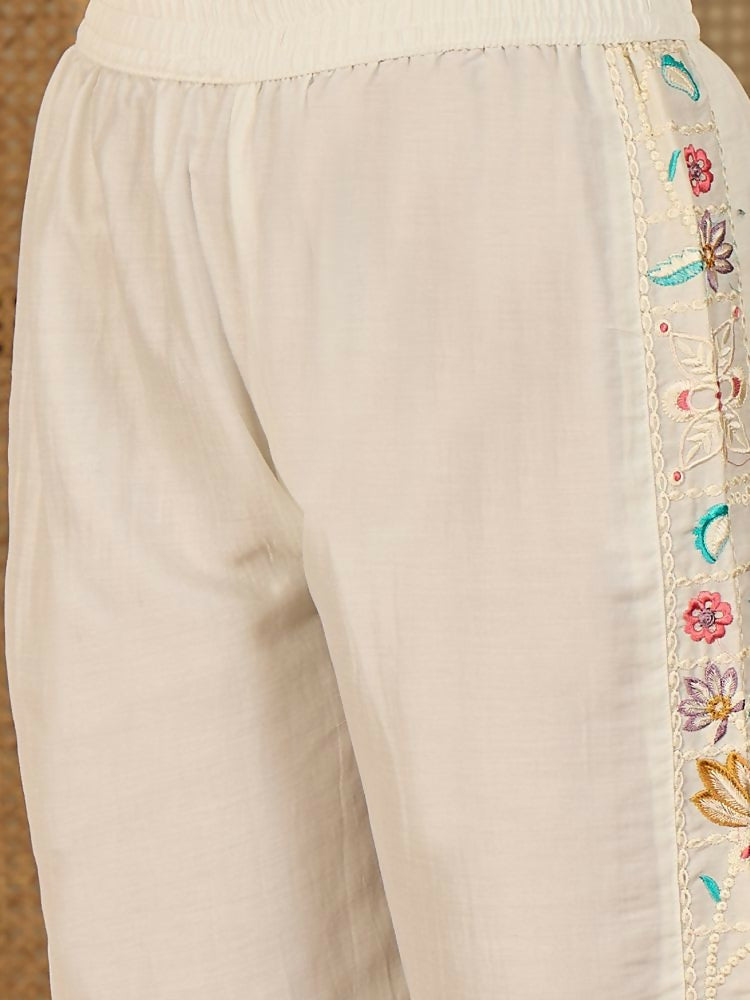 Joban Fashion Women Off-White Roman Silk Embroidered Stitched Kurta Set | Grocsy