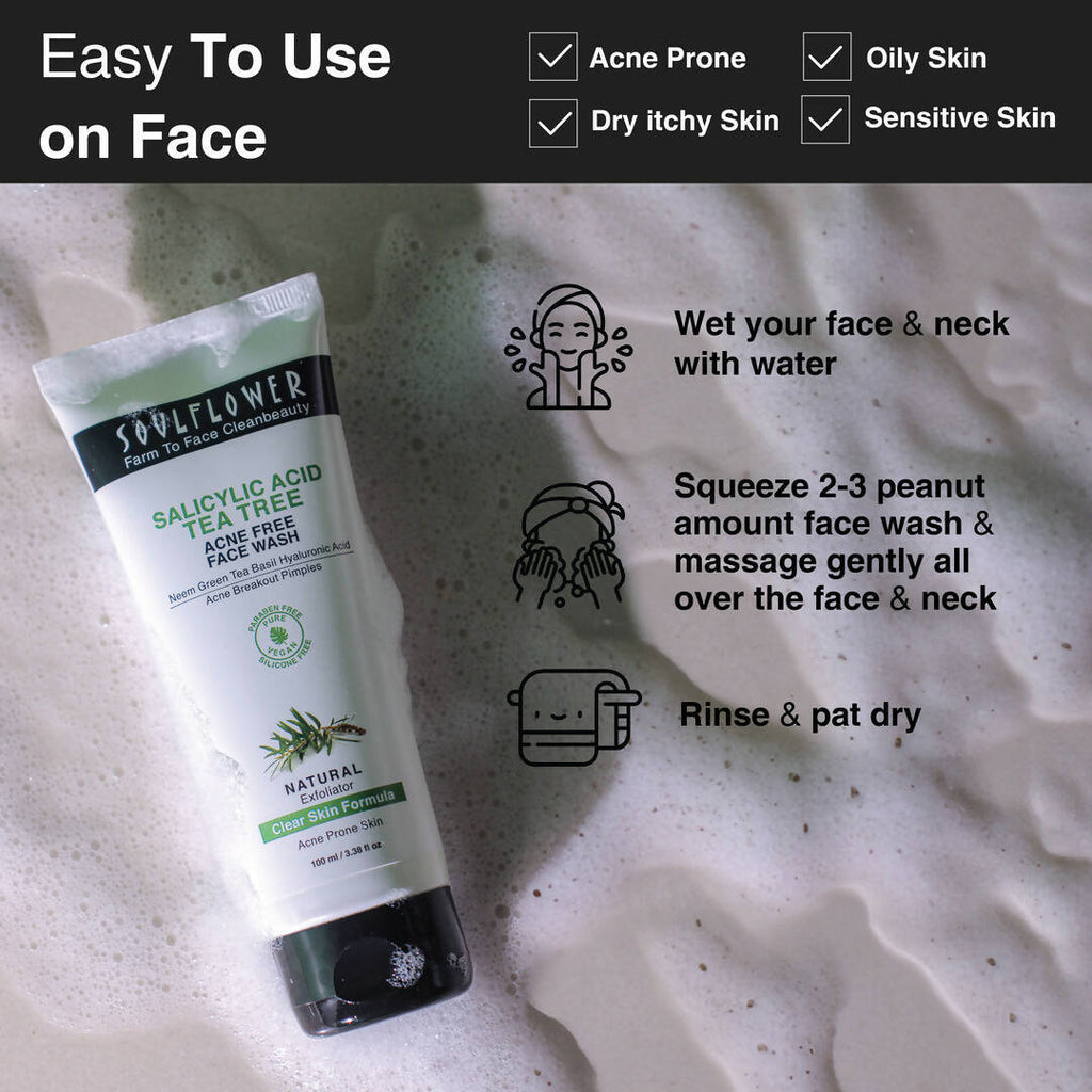 Soulflower Salicylic Acid Tea Tree Acne Free Face Wash | Grocsy