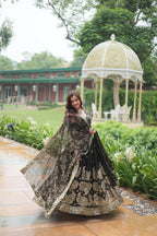Vastranavya Designer Heavy Sequins & Thread Embroidered work Lehenga Choli - Olive Green | Grocsy