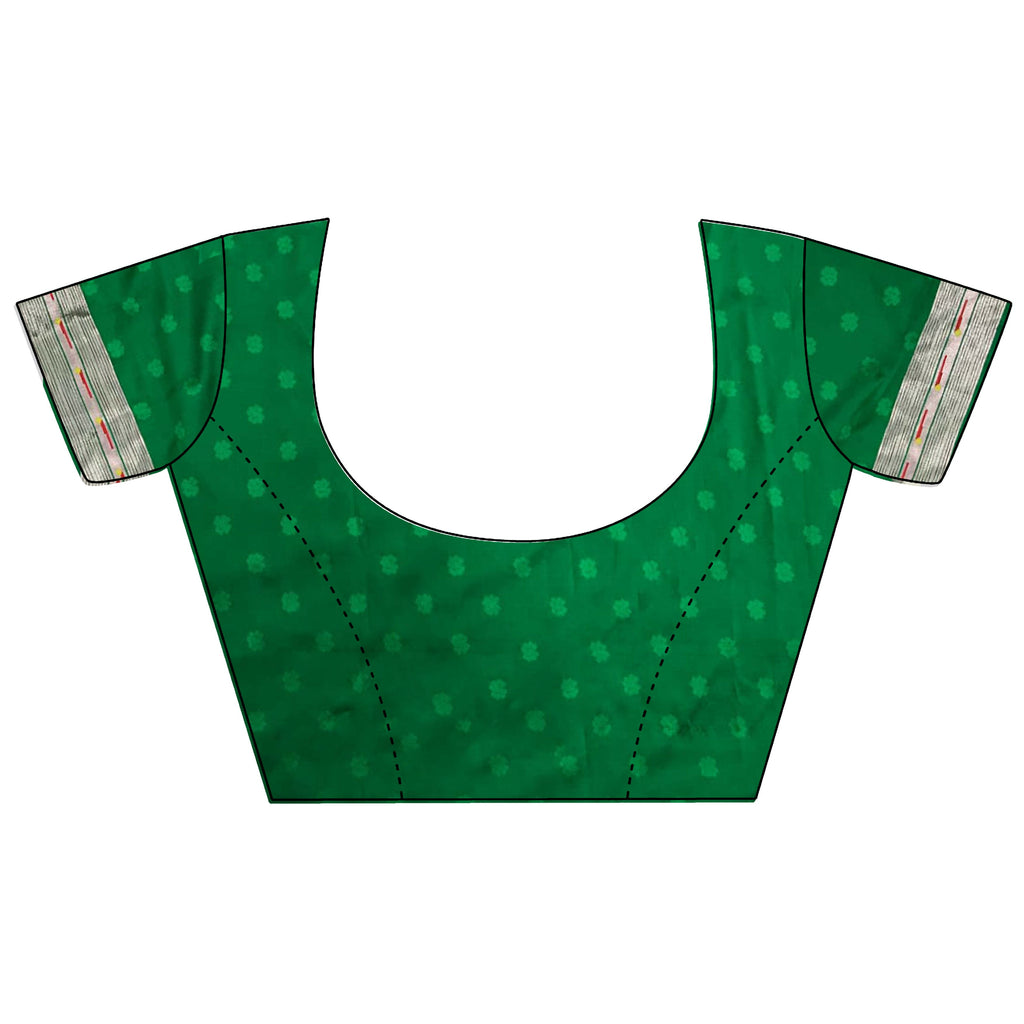 Joban Fashion Green Peacock & Floral Motifs Soft Silk Kanchipuram Saree | Grocsy