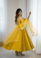 Joban Fashion Yellow Kurta Set Chanderi Sequence Embroidery Work | Grocsy