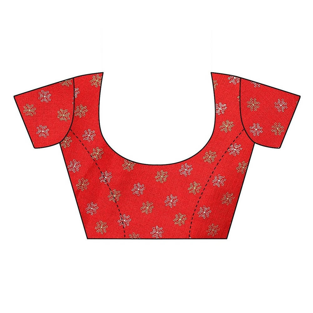 Vamika Printed Jute Silk Red Saree (Leo Red) | Grocsy