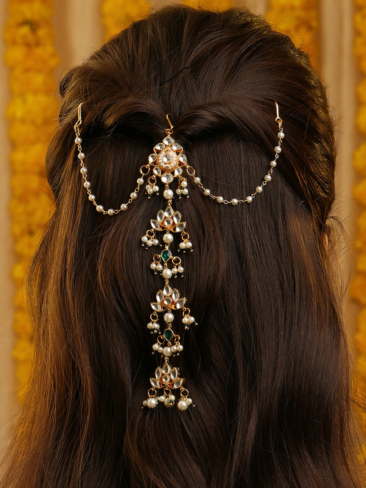 Ruby Raang Kundan And Pearl Hair Accessory | Grocsy