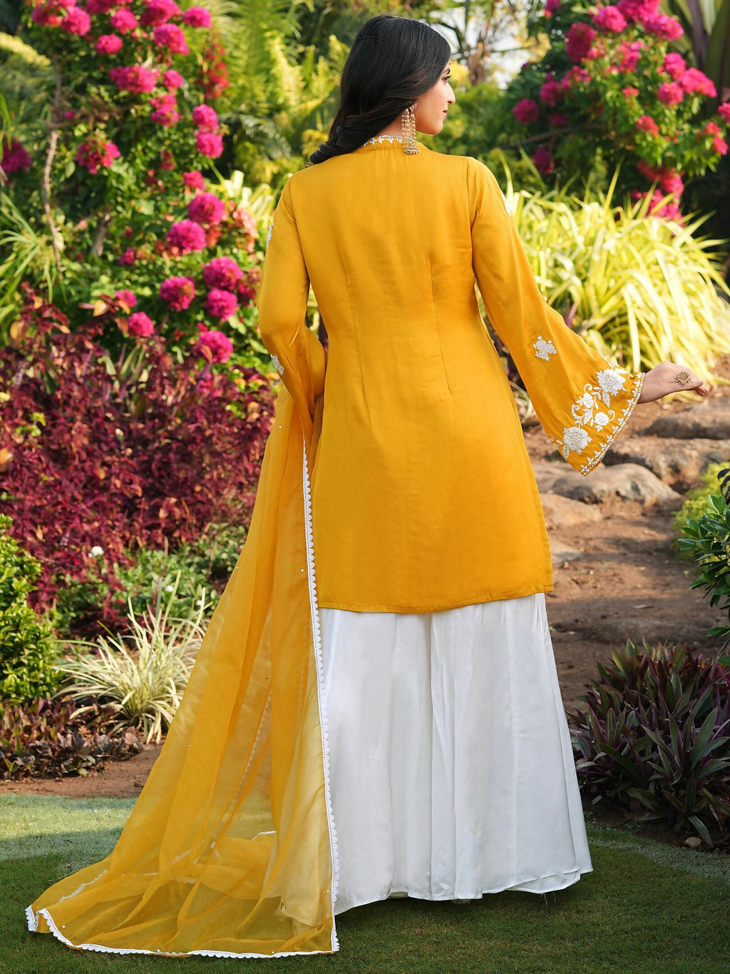 Nikhaar Yellow Embroidered Modal Silk Stitched Straight Cut Kurta Kalidar Palazzo Dupatta Readymade Suit | Grocsy