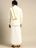 Ramraj Cotton Wedding Cream Zari Dhoti with shirt Bit & Towel Set Subamangalam 50k | Grocsy
