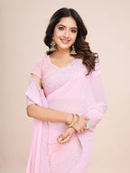 kasee Ethnic Motifs Sequinned Poly Georgette Ready to Wear Saree | Grocsy