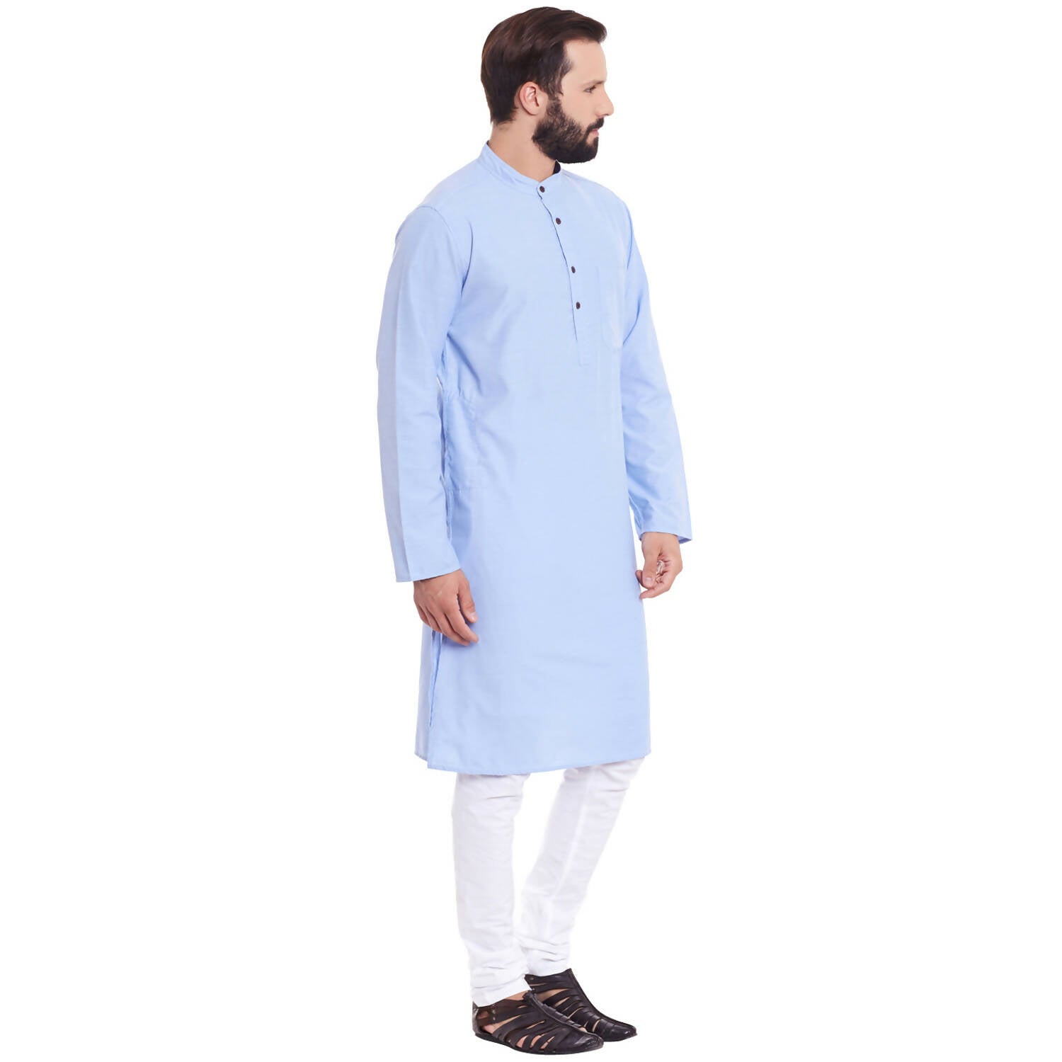 Even Apparels Blue Color Pure Cotton Men's Kurta With Band Collar | Grocsy