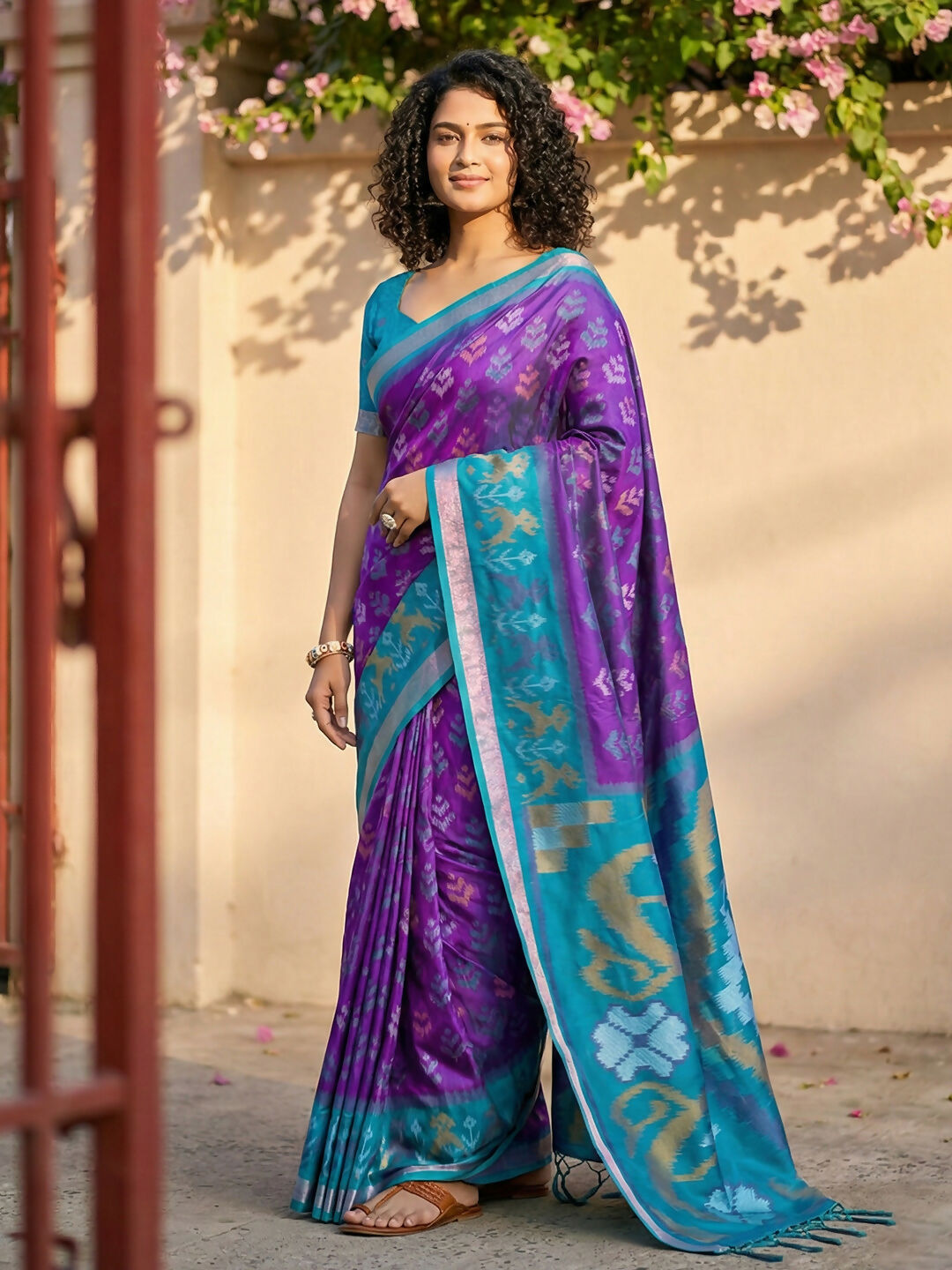 Shree Shyam Fashion Violet Pochampally Silk Saree | Grocsy