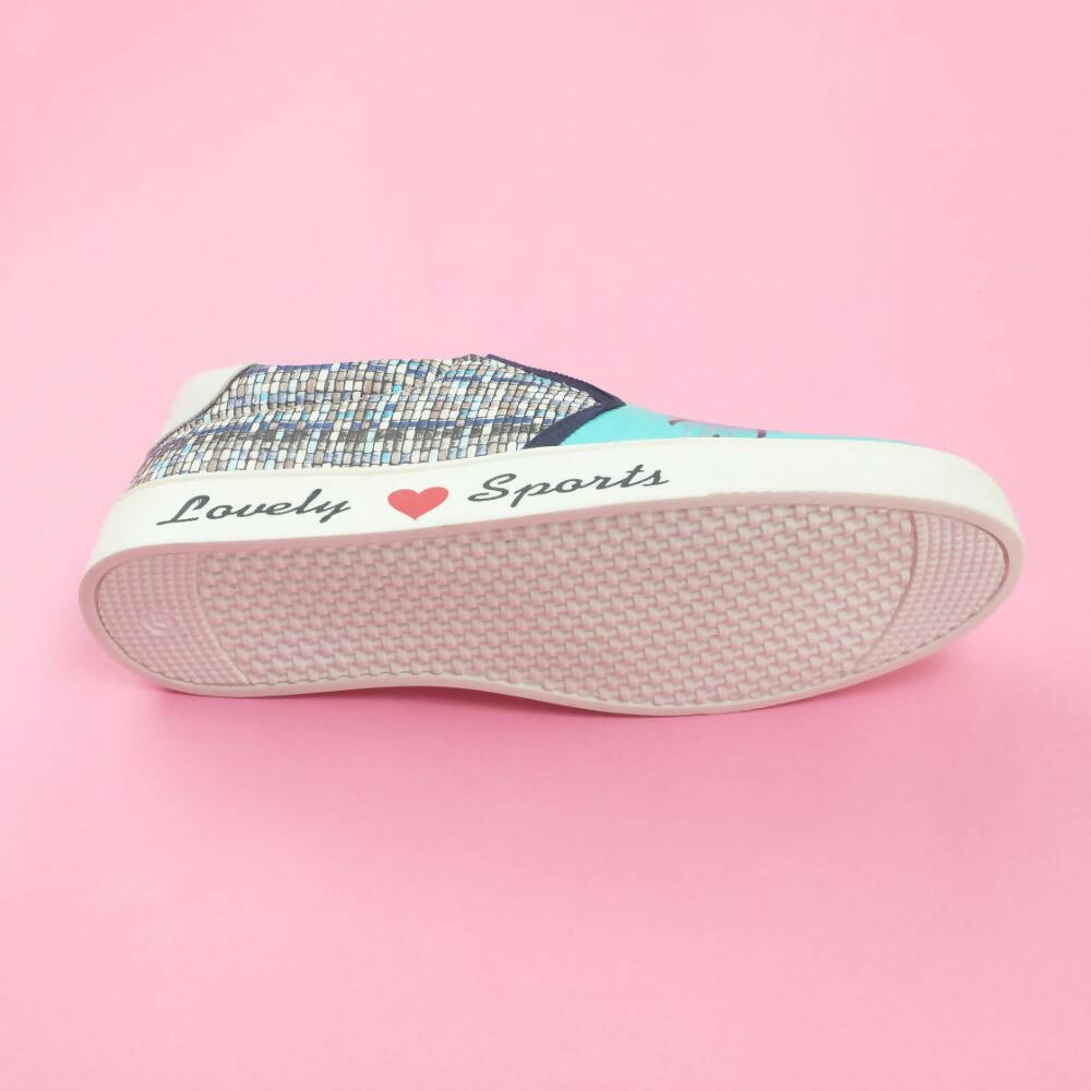 Tiny Bugs Girls Flower Printed Slip Ons Sneakers - Sky Blue | Grocsy