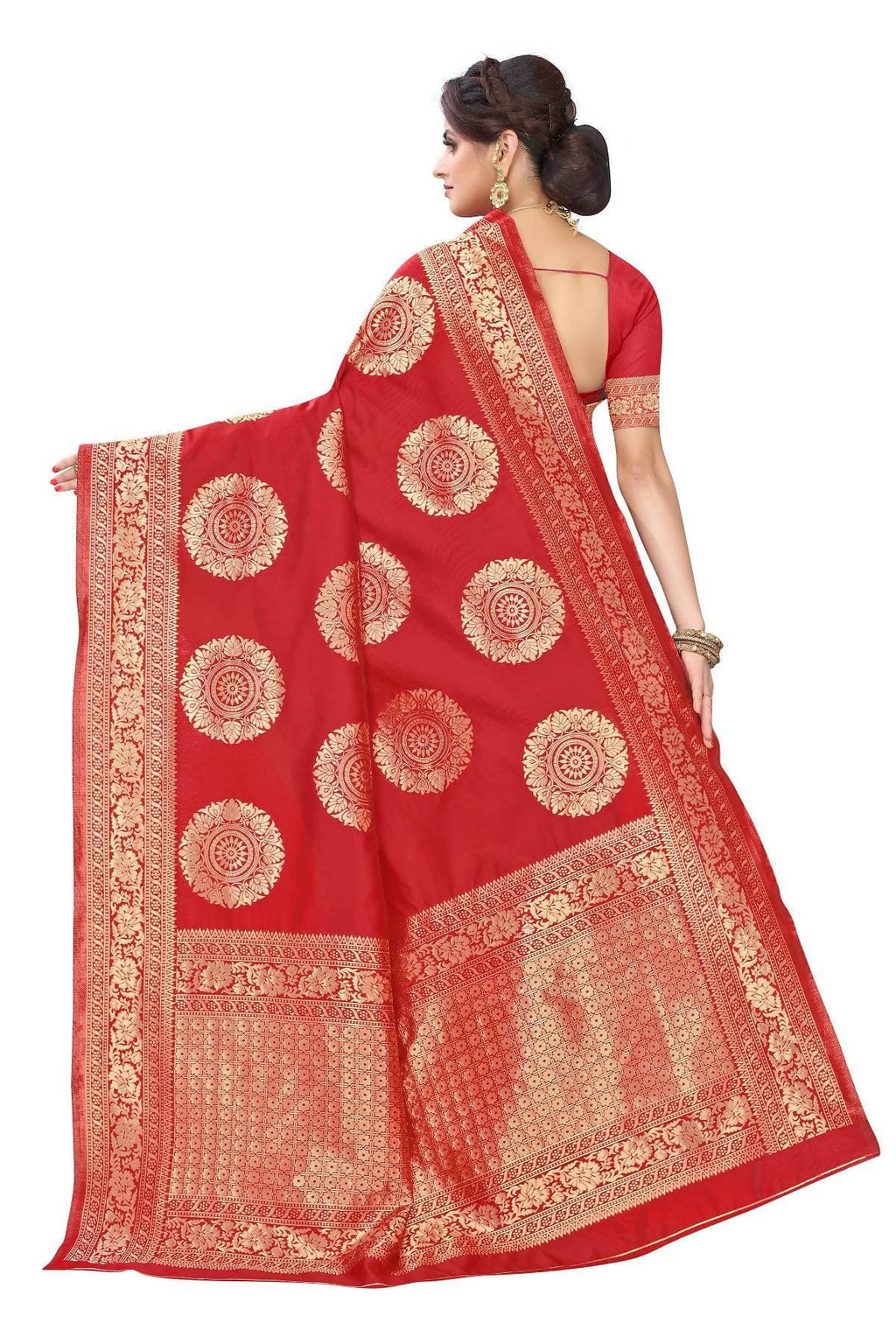 Vamika Latest Banarasi Jacquard Weaving Red Saree | Grocsy