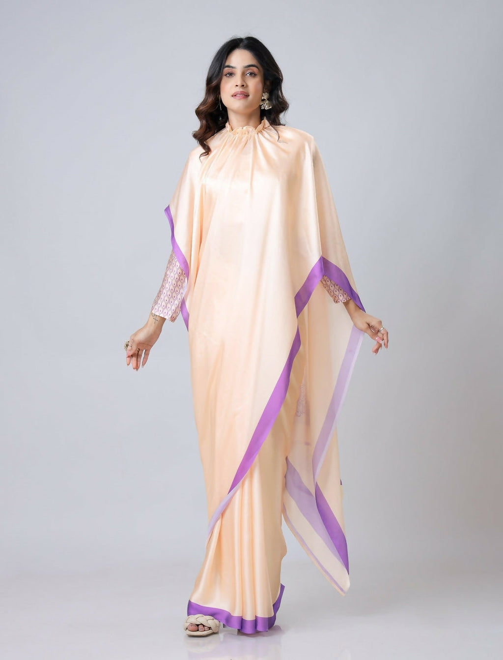 Vastranavya Peach Mandala Print Free Hand Ready to Wear Saree | Grocsy