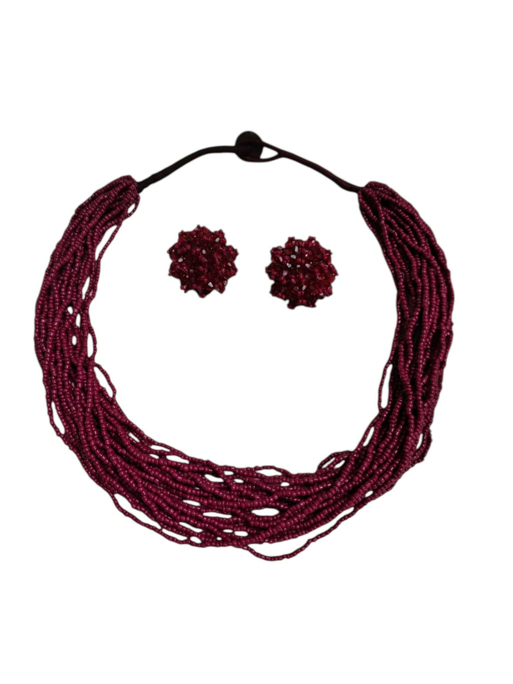 Inhanns Vibrant Handmade 20 Layers Beaded Necklace With Matching Earrings - Wine | Grocsy