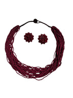 Inhanns Vibrant Handmade 20 Layers Beaded Necklace With Matching Earrings - Wine | Grocsy