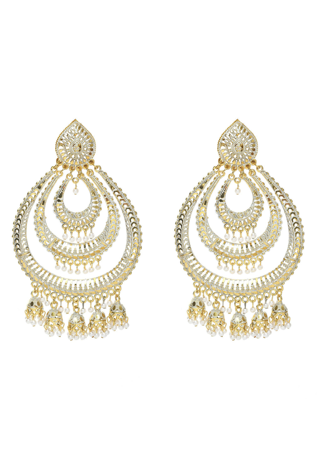 Mominos Fashion Johar Kamal Triple Circle White With Red Golden Big Size Earrings