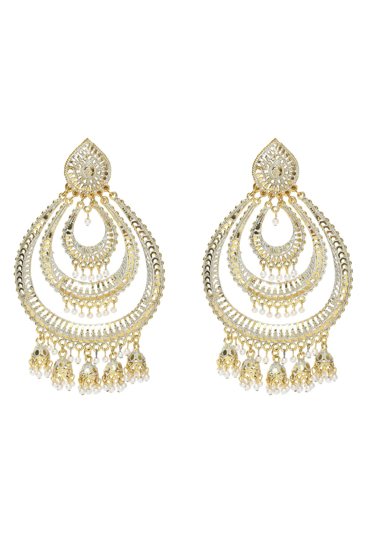 Mominos Fashion Johar Kamal Triple Circle White With Red Golden Big Size Earrings