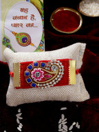 NVR Men Red Stone-Studded Rakhi With Roli Chawal | Grocsy
