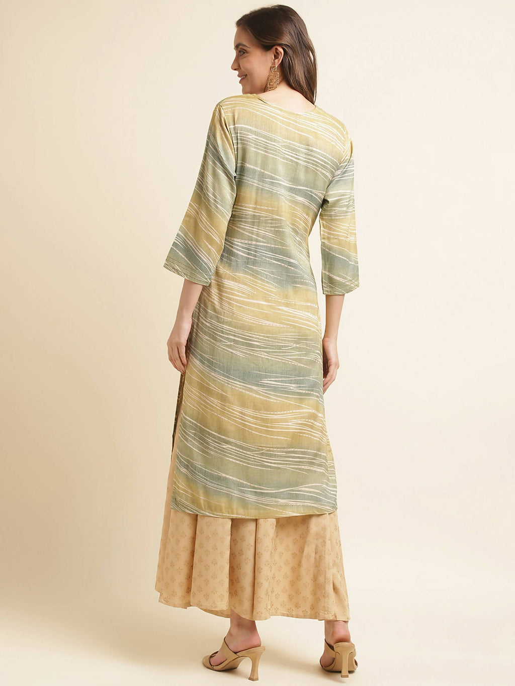 Green Poly Rayon Stripe Printed Straight Fit Kurta - Prasuti | Grocsy