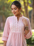 Juniper Women's Pink Cotton Solid With Embroidered Straight Tunic | Grocsy