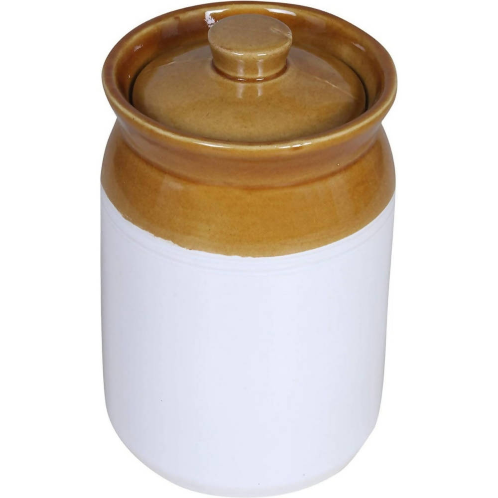 Raj Royal Cream Pottery Hand Painted Ceramic Cornichon Storage Jar for Pickle | Grocsy