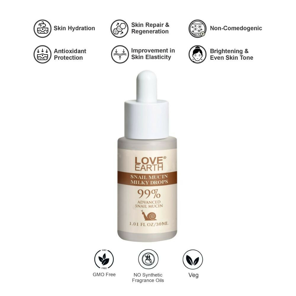 Love Earth Snail Mucin Milky Drops Face Serum | Grocsy