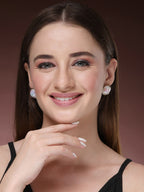 NVR Wome's Gold-Polished Pearl Studded Circular Studs Earring | Grocsy