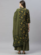 Miravan Women's Cotton Floral Straight Kurta & Sharara With Dupatta Set | Grocsy